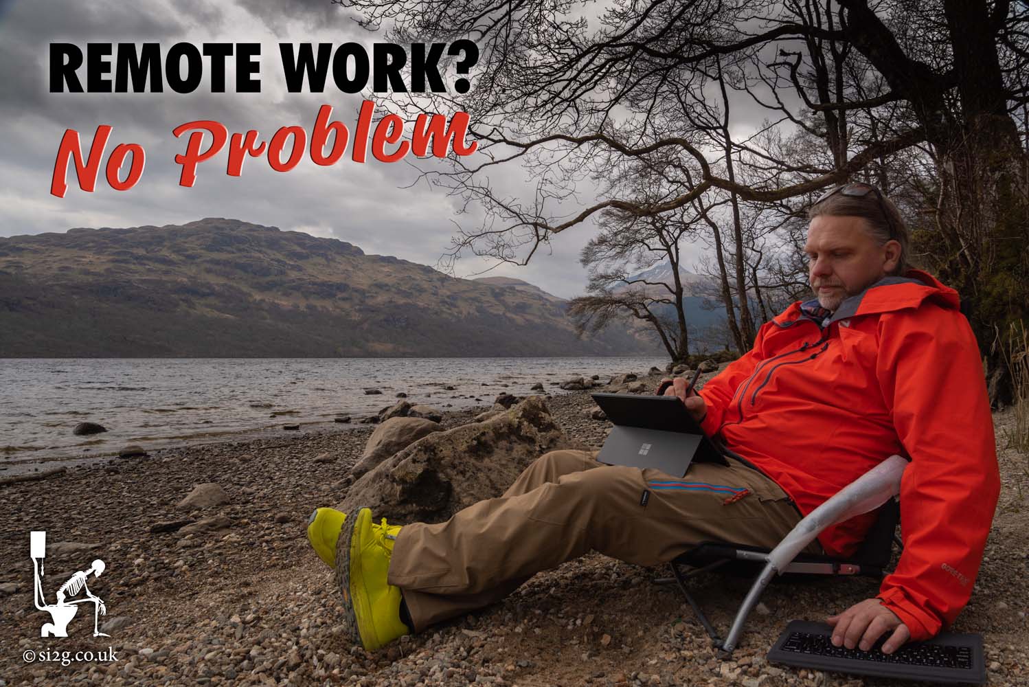 Still No Problem - To demonstrate the ease of remote work I visit Loch Lomond for a spot of photoshop work.