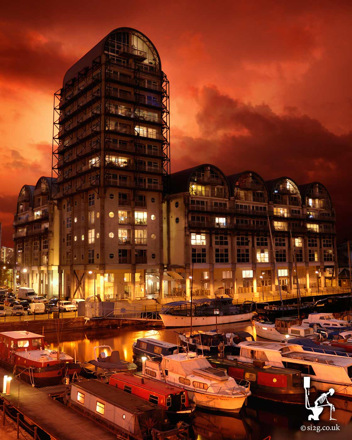 Baltic Quay - This HDR photo is a composite of around 8 or 9 photos taken at various times during the day and evening.  The effect is this powerful and dramatic image of the Baltic Quay apartments in South London and their view of the marina.