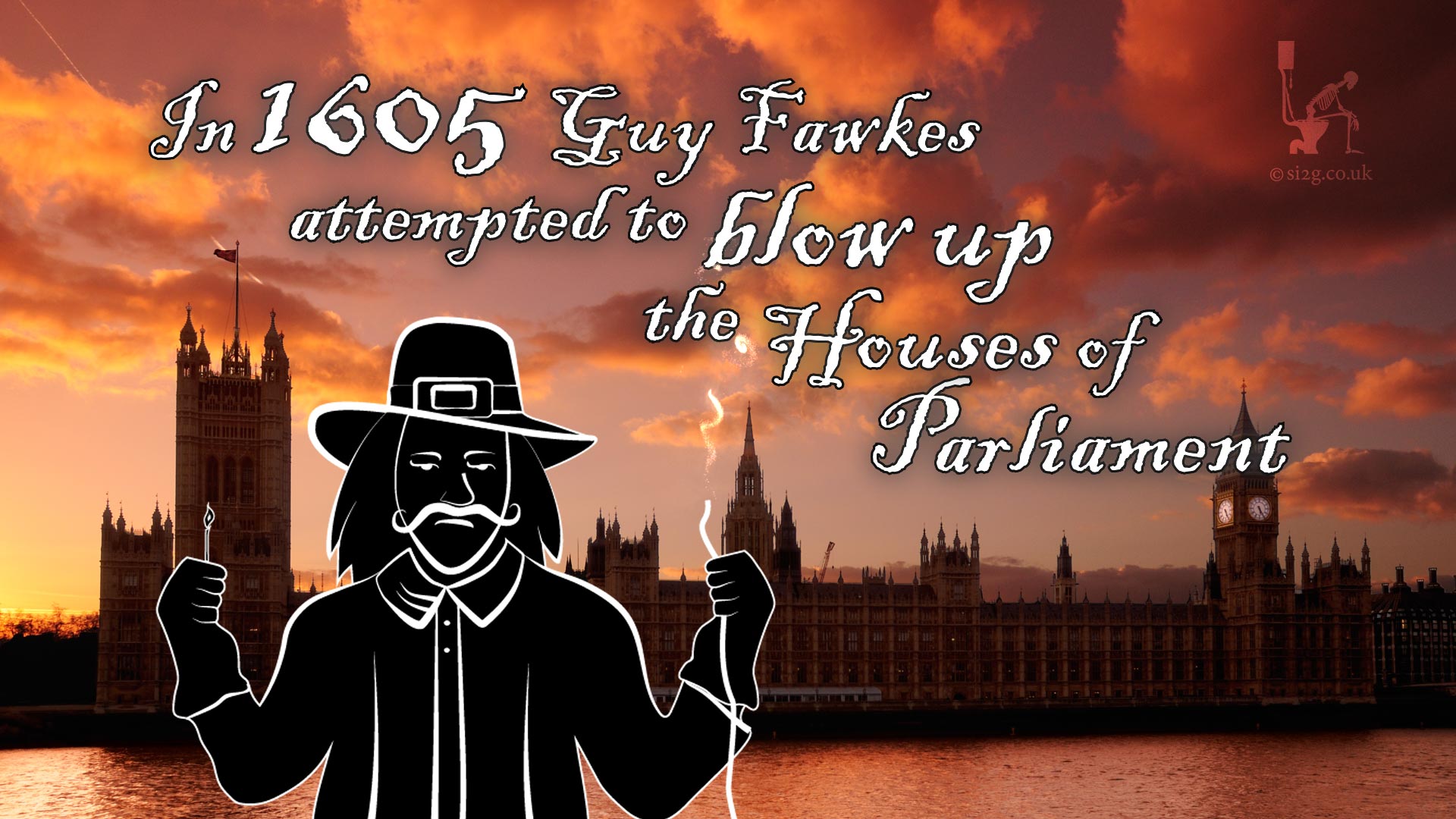 Frame from Fireworks Video - This Guy Fawkes character was used in a short fireworks message posted on a clients YouTube channel and social media sites.